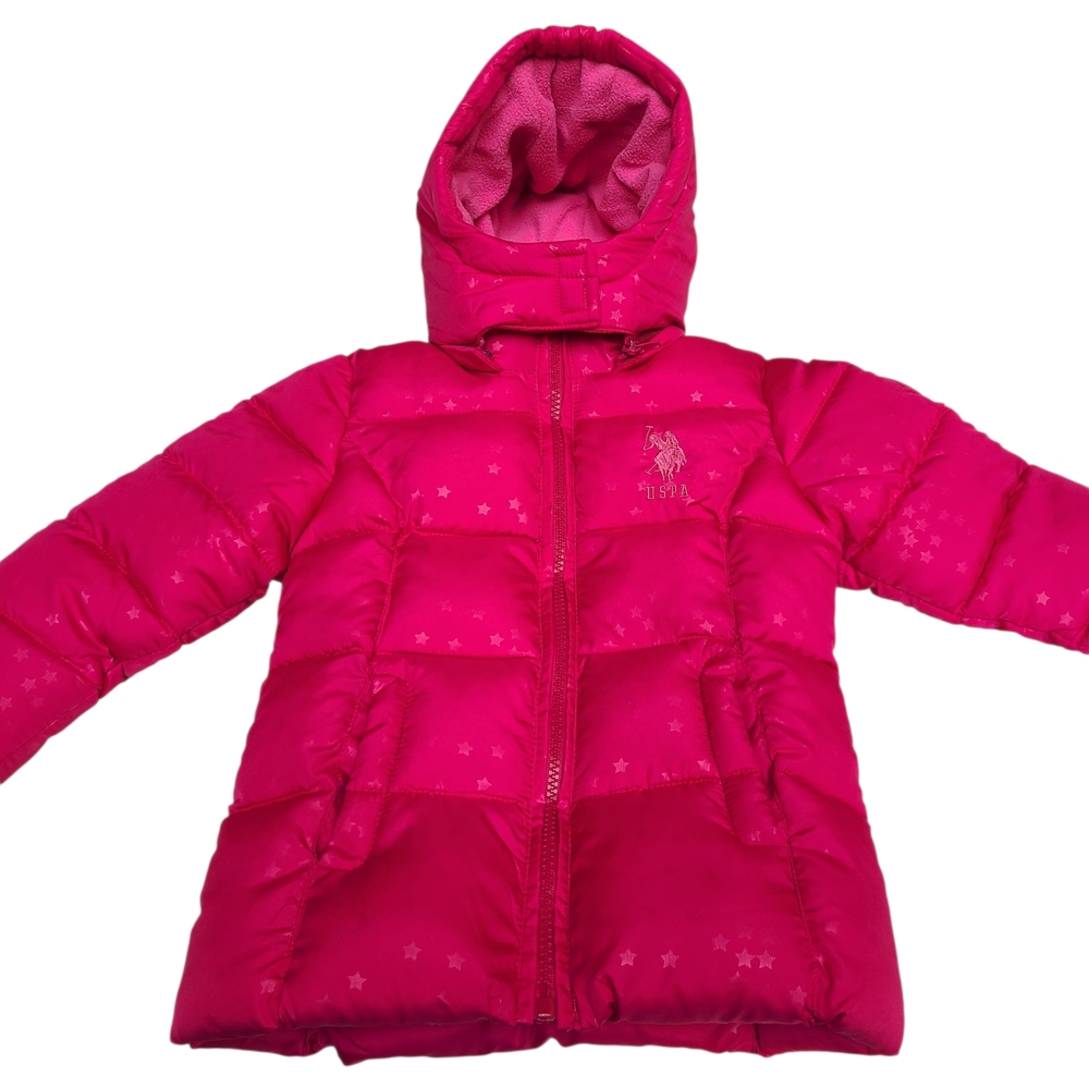 U.S. Polo Association‎ Hooded Puffer Jacket Hot Pink Fleece Lined Size 2T NEW!